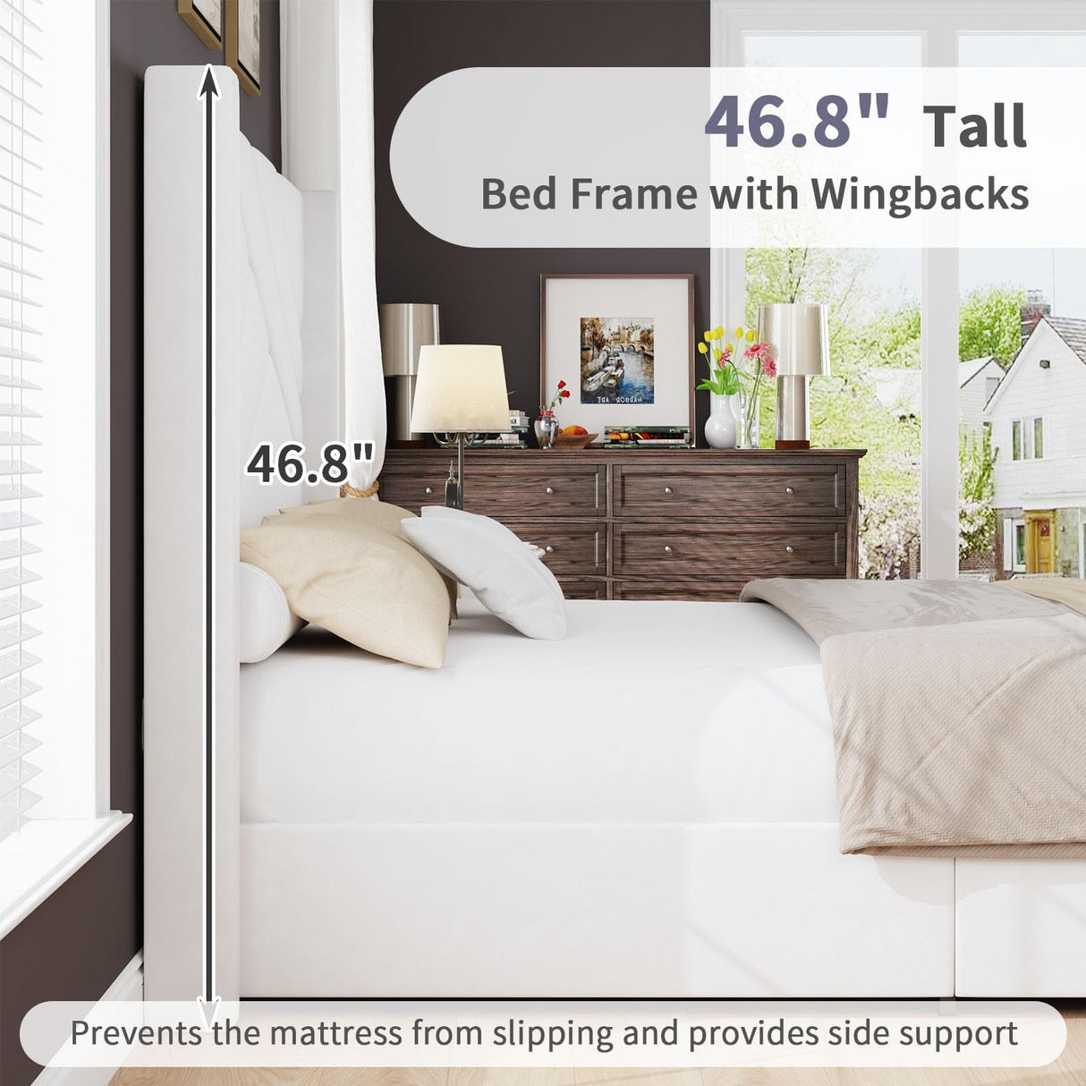 Queen Velvet Platform Bed with Geometric Tufted Headboard