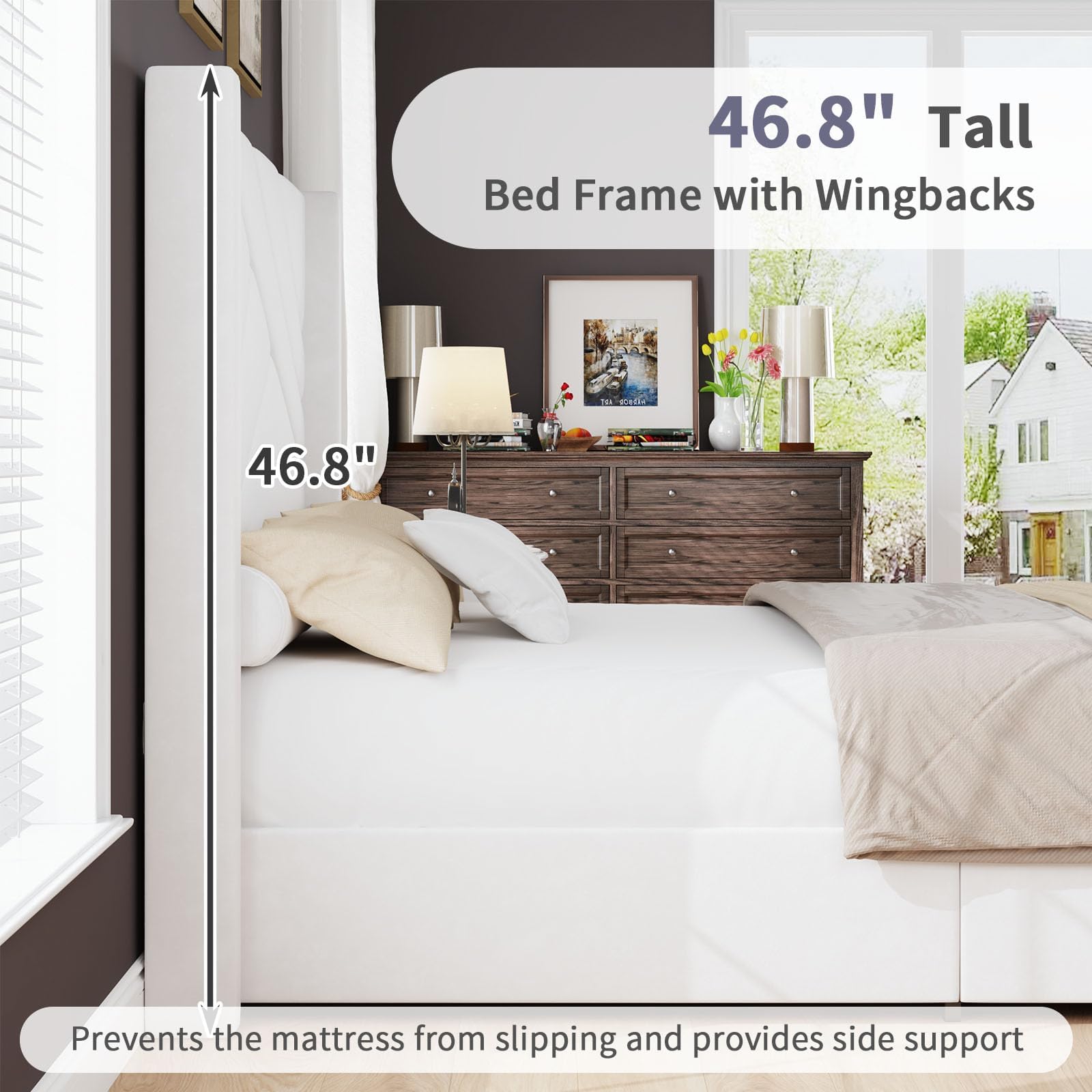 Queen Velvet Platform Bed with Geometric Tufted Headboard