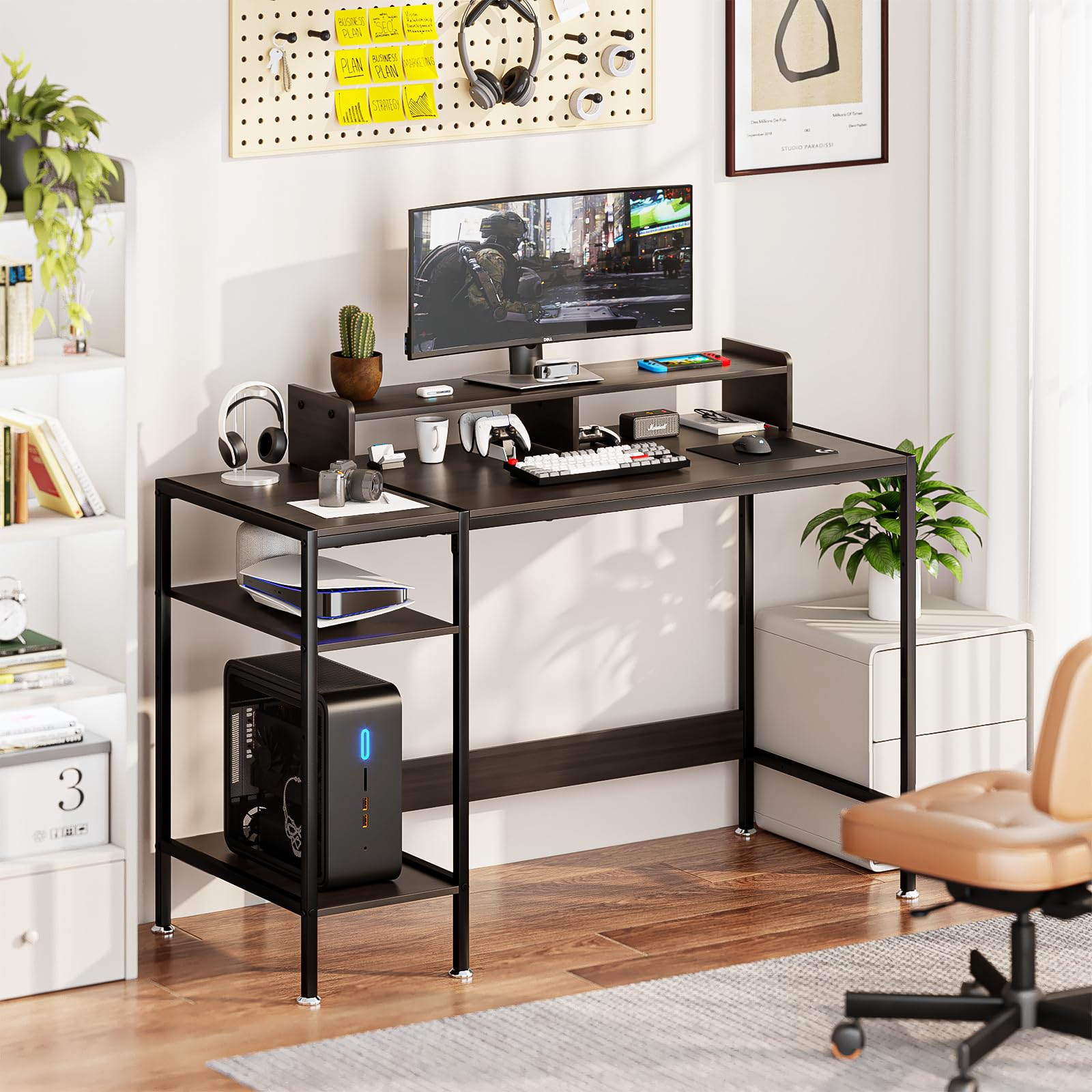 47”Gaming Desk/Computer Desk，Home Office Desk with Monitor Stand