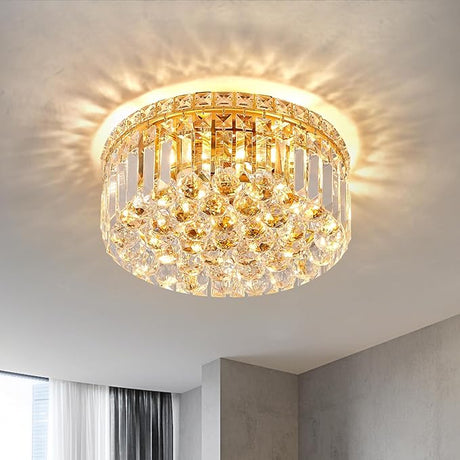 6-Lights Gold Crystal Flush Mount Chandelier Light Fixture K9 Crystals Modern Ceiling