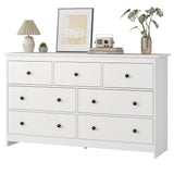 7 Drawer Dresser for Bedroom, 55 Inch White Wooden Large Dresser