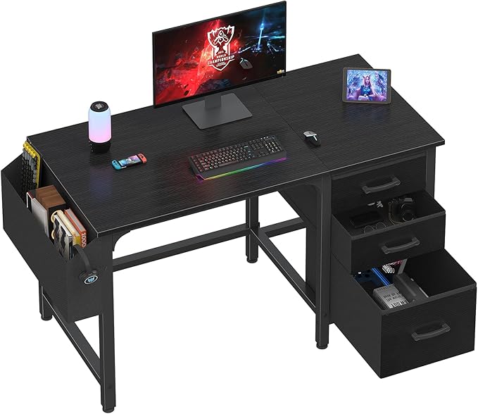 White Computer Desk with Fabric File Drawers Cabinet, 47 Inch Home Office Desks