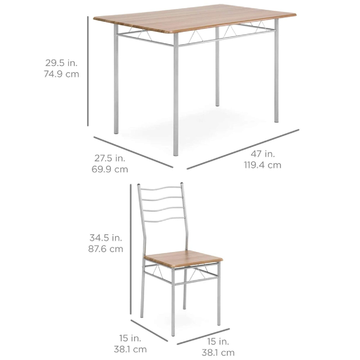 5-Piece 4ft Modern Wooden Kitchen Table Dining Set w/Metal Legs, 4 Chairs