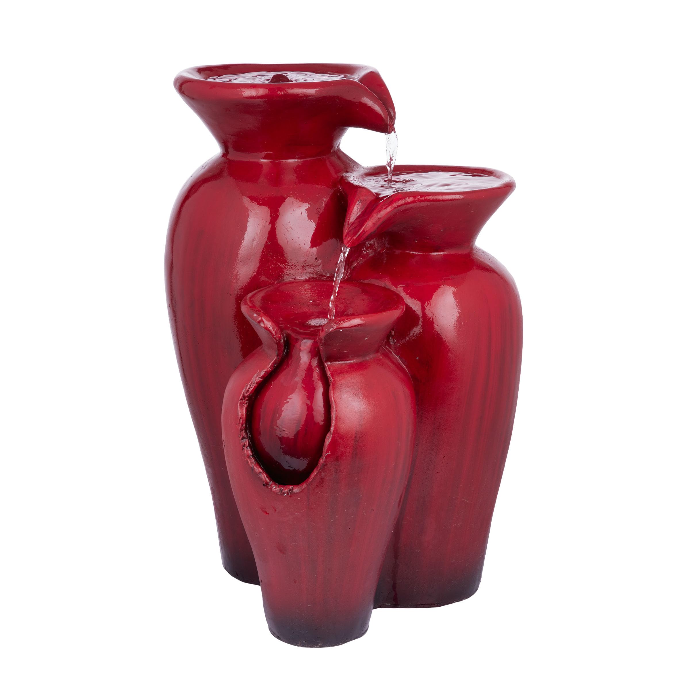DIG246RD Outdoor Floor 3-Tier Modern Jar Water Fountain, Bright Tiered Jars Garden