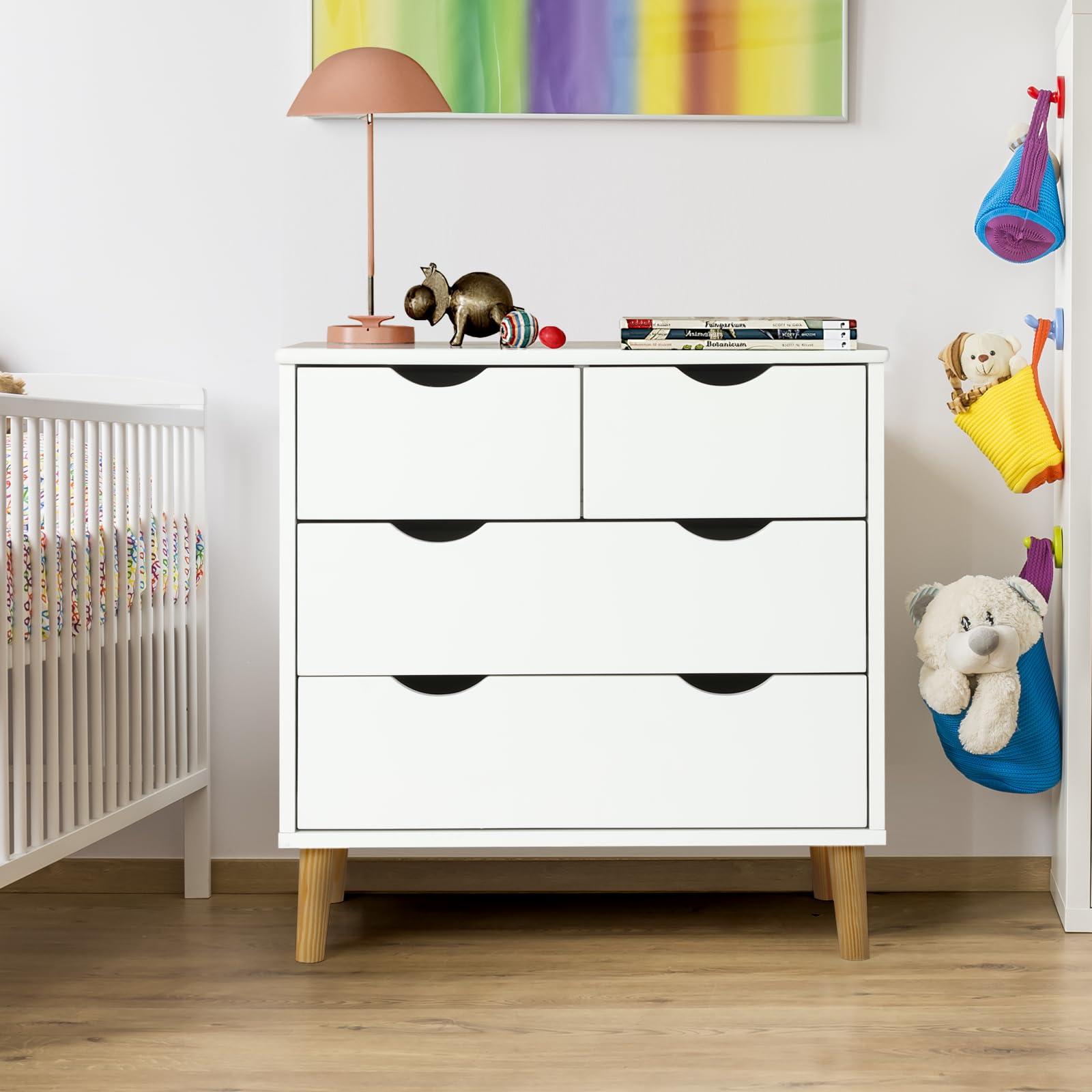 4 Drawers Dresser for Bedroom, 24.4''H White Drawer Dresser Nightstand