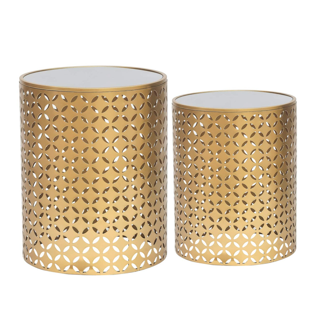 End Tables Set of 2 Gold Nesting Side Coffee Table Decorative Round Nightstands