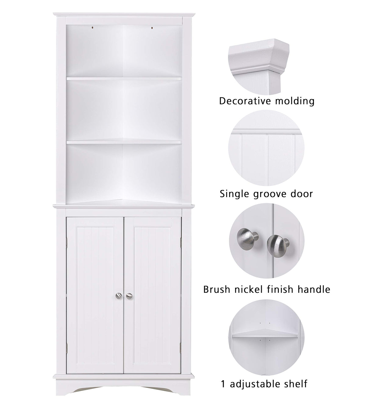 Tall Corner Cabinet with Doors and Shelves, Freestanding Corner Storage Cabinet for Bathroom,