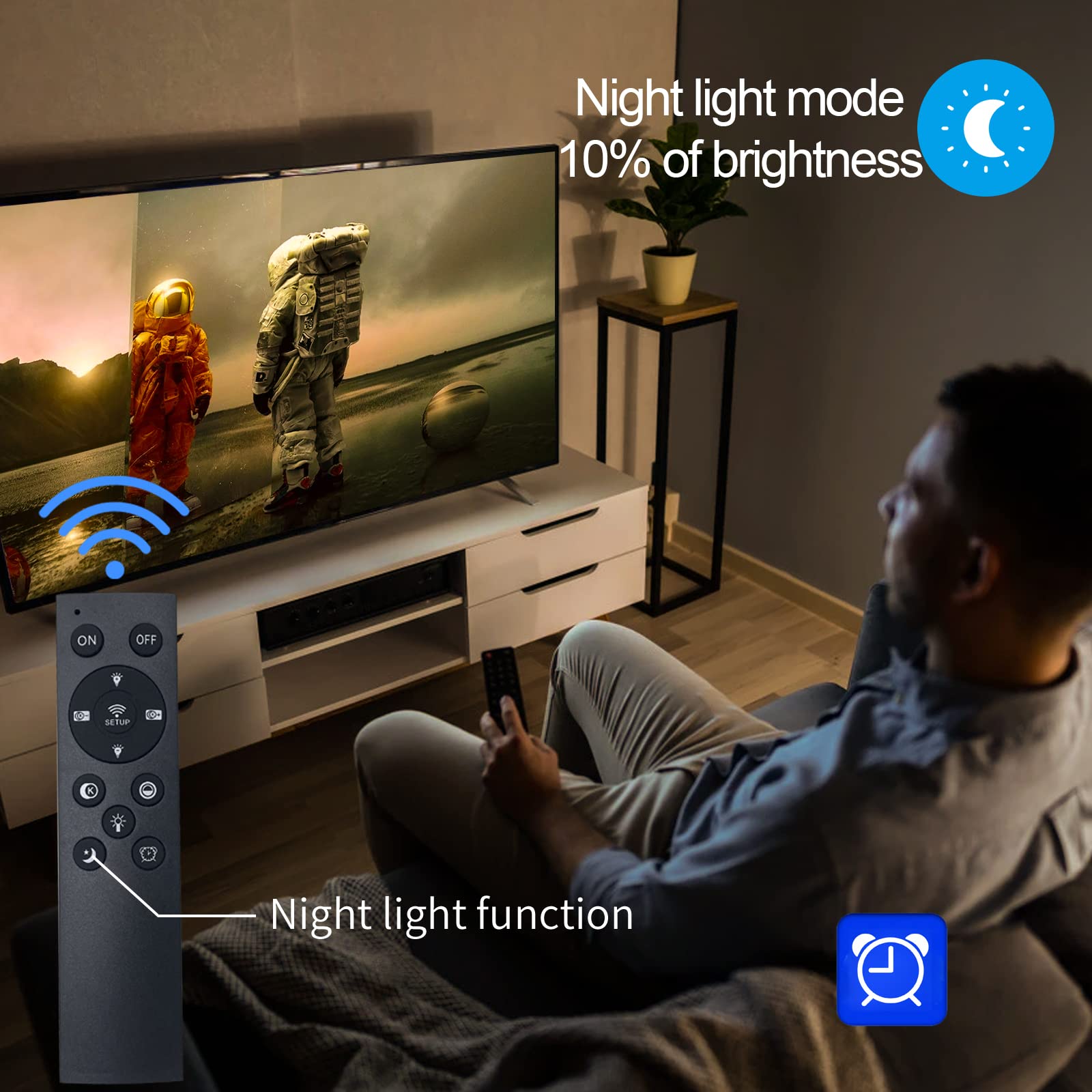 LED Ceiling Light 106W Dimmable LED Acrylic Ceiling Lamp with Remote Control 6 Rings