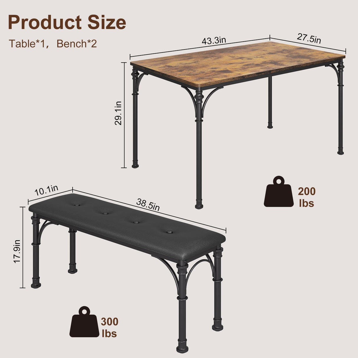 Dining Table Set for 4, Kitchen Table Set with Roman Columns, Dining Table Set for 4-6