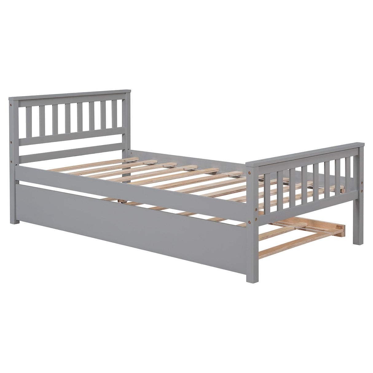 Wood Platform Bed Frame with Headboard and Footboard, Twin Bed Frame with Trundle