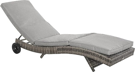 Chaise Lounge Pool Chair, Outdoor PE Rattan Cushioned Patio Sun Lounger