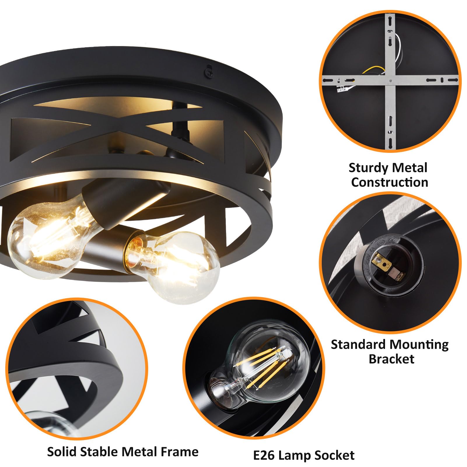 Light Flush Mount Ceiling Light Fixtures, Farmhouse Ceiling Light Fixture, Black Light