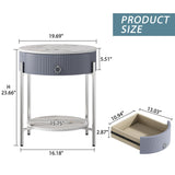 Round Side Table with Drawer, Modern Nightstand with Shelf and Chrome