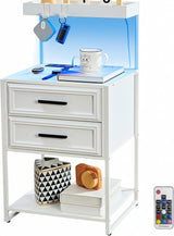 Tall Nightstand with Charging Station, White Night Stand with Drawers, End Tables Bedroom