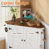 Farmhouse Dog Food Storage Corner Cabinet with Feeding Station