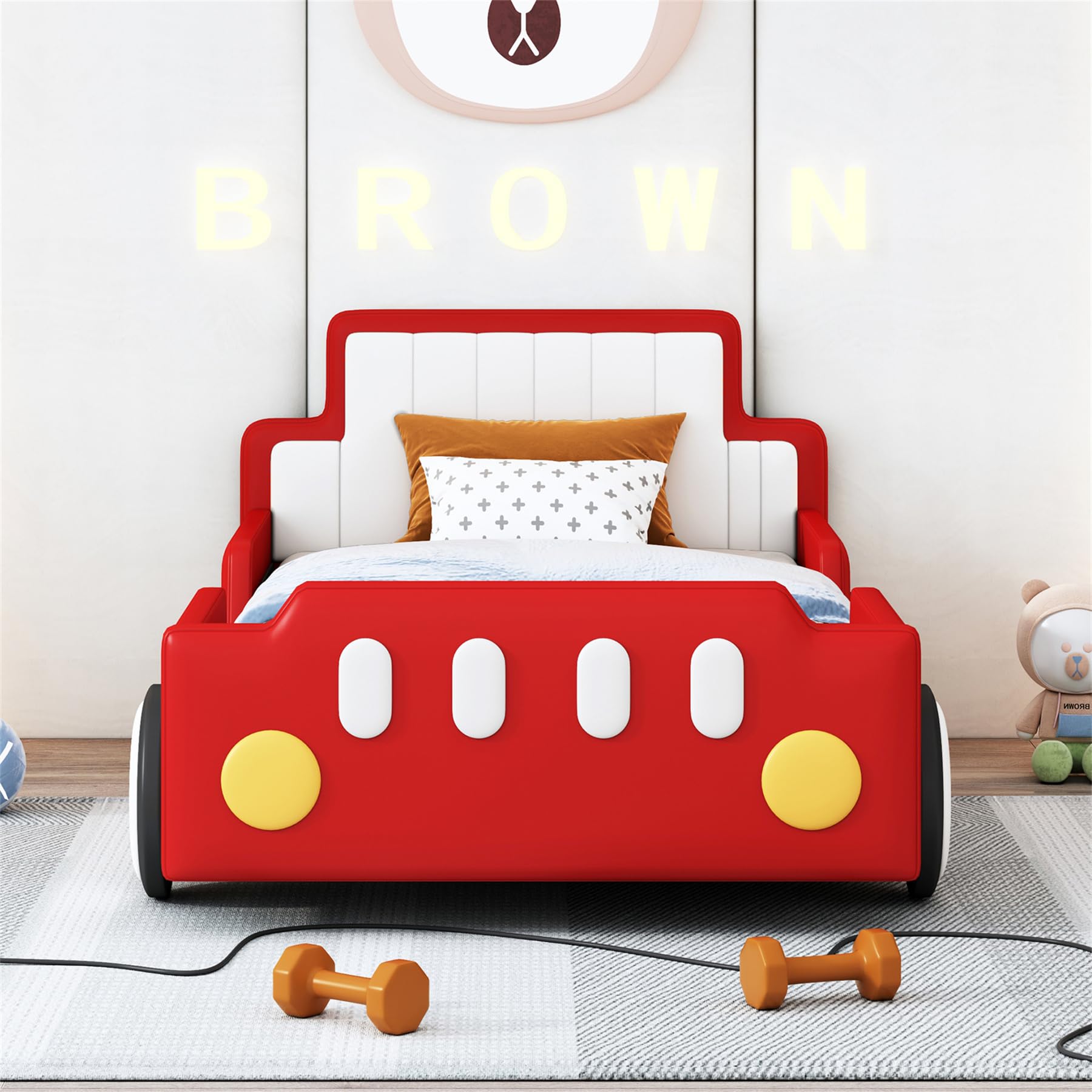 Twin Race Car Bed Frame with Wheels - Kids Platform Bed