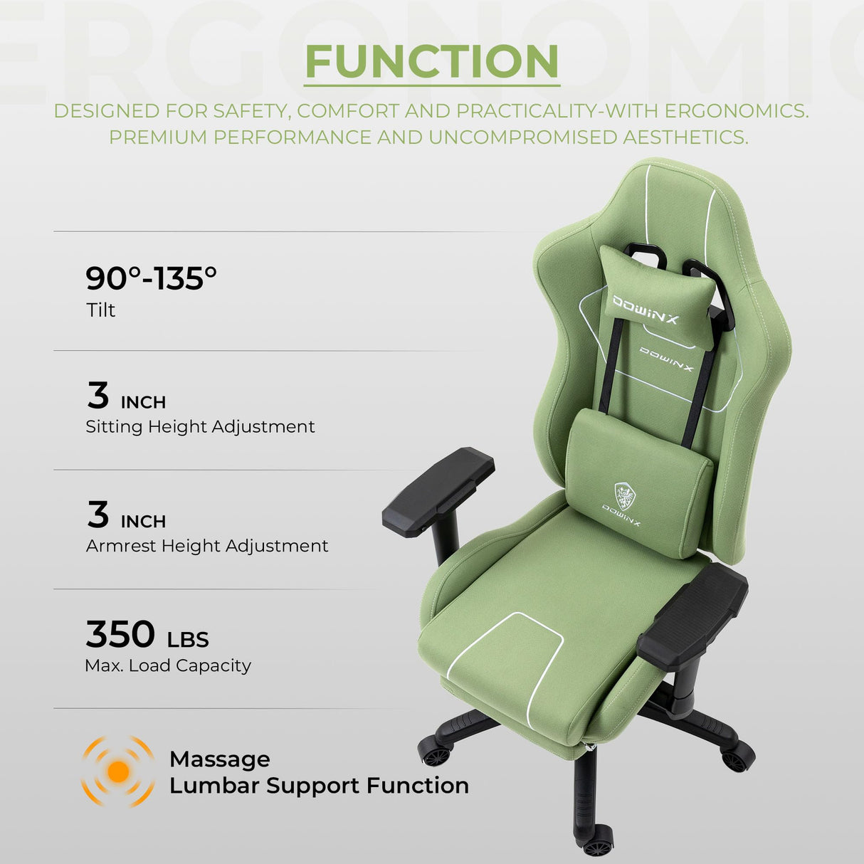 Gaming Chair Tech Fabric with Pocket Spring Cushion, Ergonomic Computer Chair