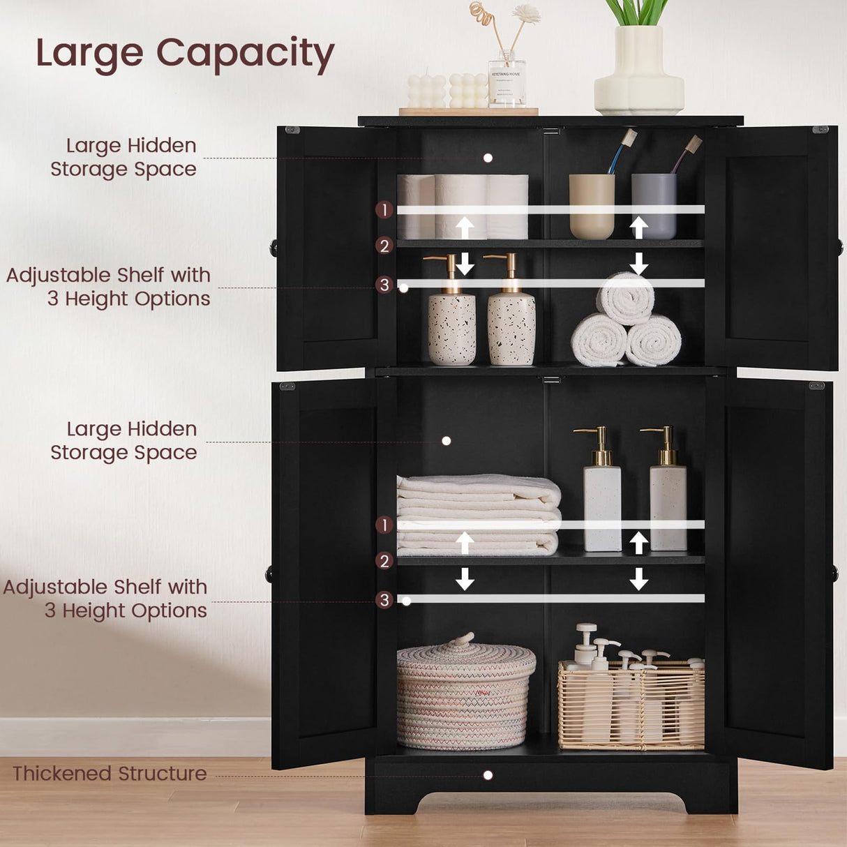 Bathroom Cabinet, Storage Cabinet with Adjustable Shelves, Bathroom Floor Cabinet