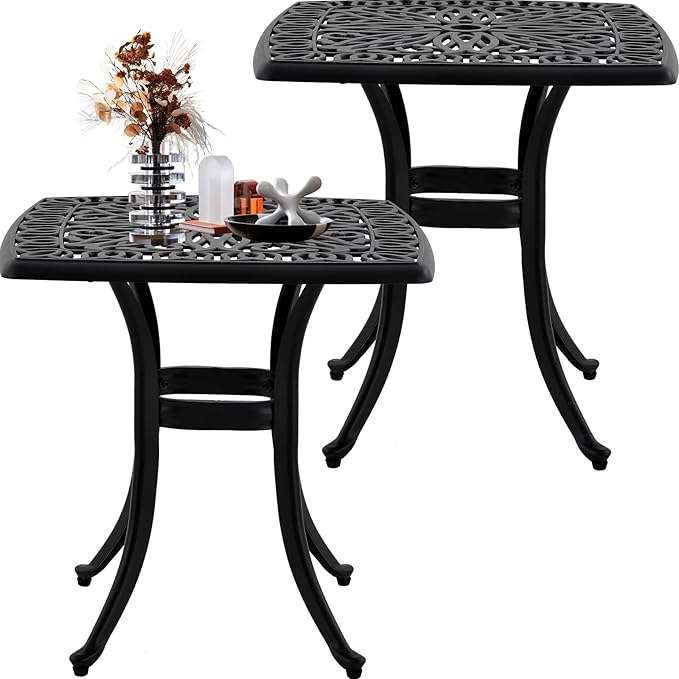 Outdoor 21" Cast Aluminum Square Side Table End Table for Patio, Backyard, Pool