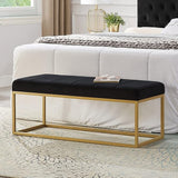 Emerald Velvet Upholstered End of Bed Bench with Metal Frame, Modern Tufted Channel