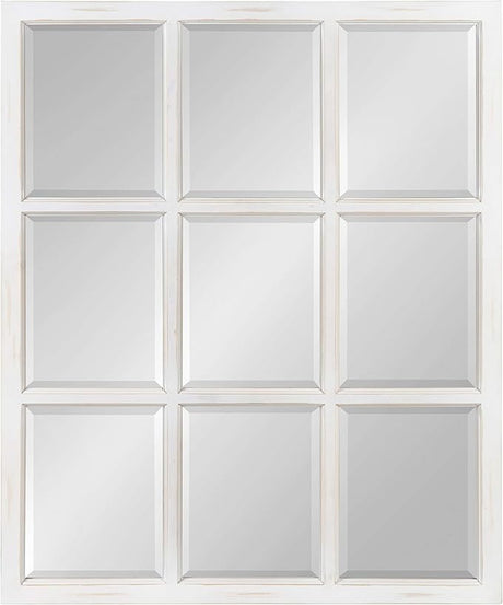 Hogan 9 Windowpane Wood Wall Mirror, 26" x 32", Rustic White