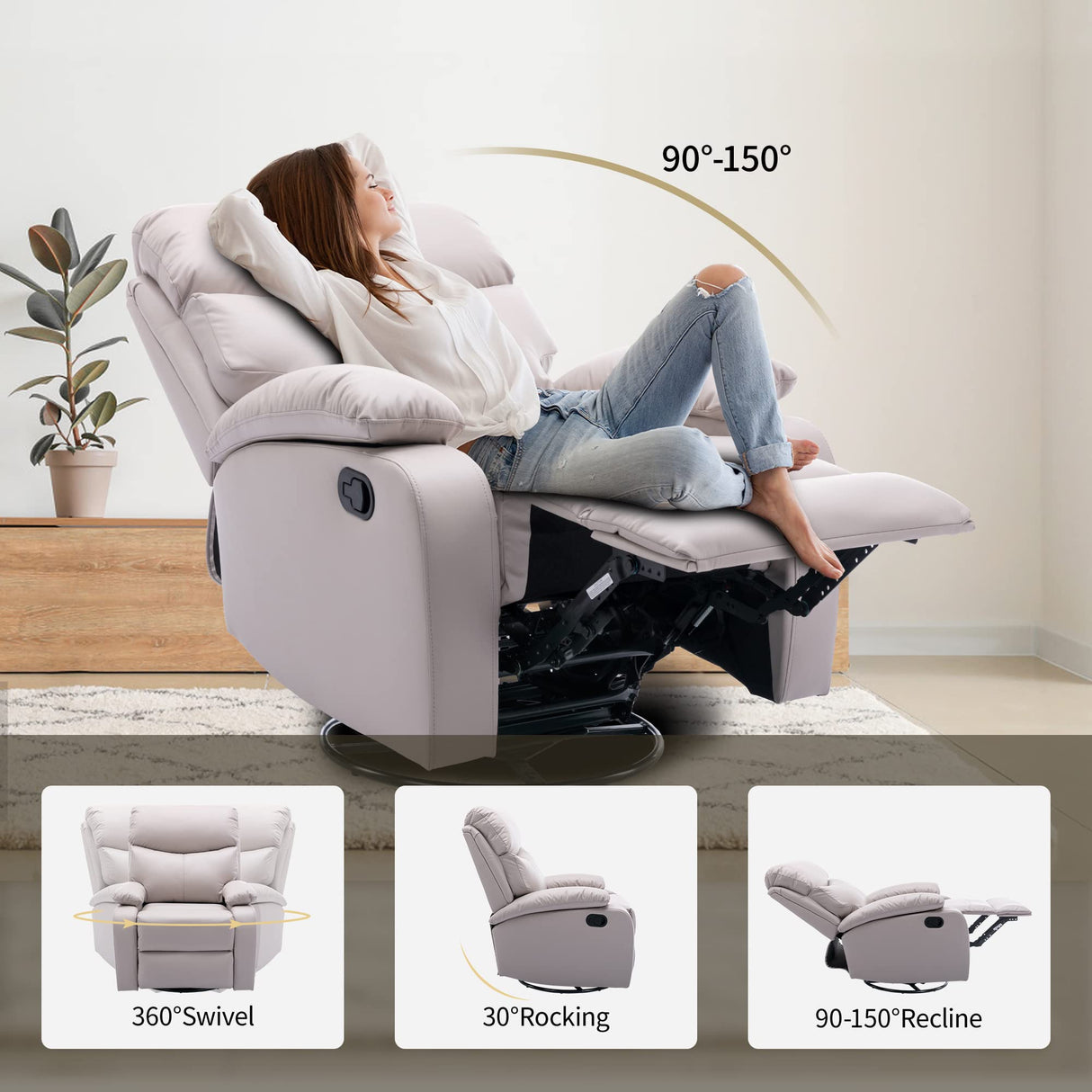 Rocker Recliner Chairs, Manual Rocking Recliner Chair for Adults, Small Recliners for Small Spaces, Single Sofa Recliner for Living Room, Nursery - Beige