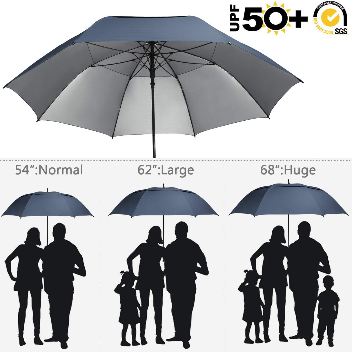 62 inch Extra Large Windproof Golf Umbrella Automatic Open Umbrella Double