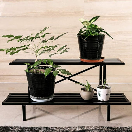 2 Tier Sturdy Metal Plant Stand Heavy Duty Plant Holder for Home Indoor and Outdoor