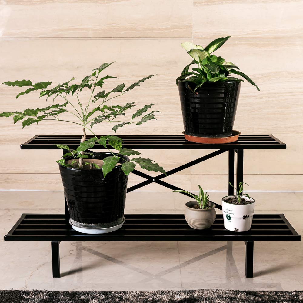 2 Tier Sturdy Metal Plant Stand Heavy Duty Plant Holder for Home Indoor and Outdoor