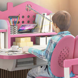 and Chair Set, Ergonomic Height Adjustable Children School Study Desk with Bookstand Widened, Study Table Storage Drawer for Boys Girls(Pink) Pink