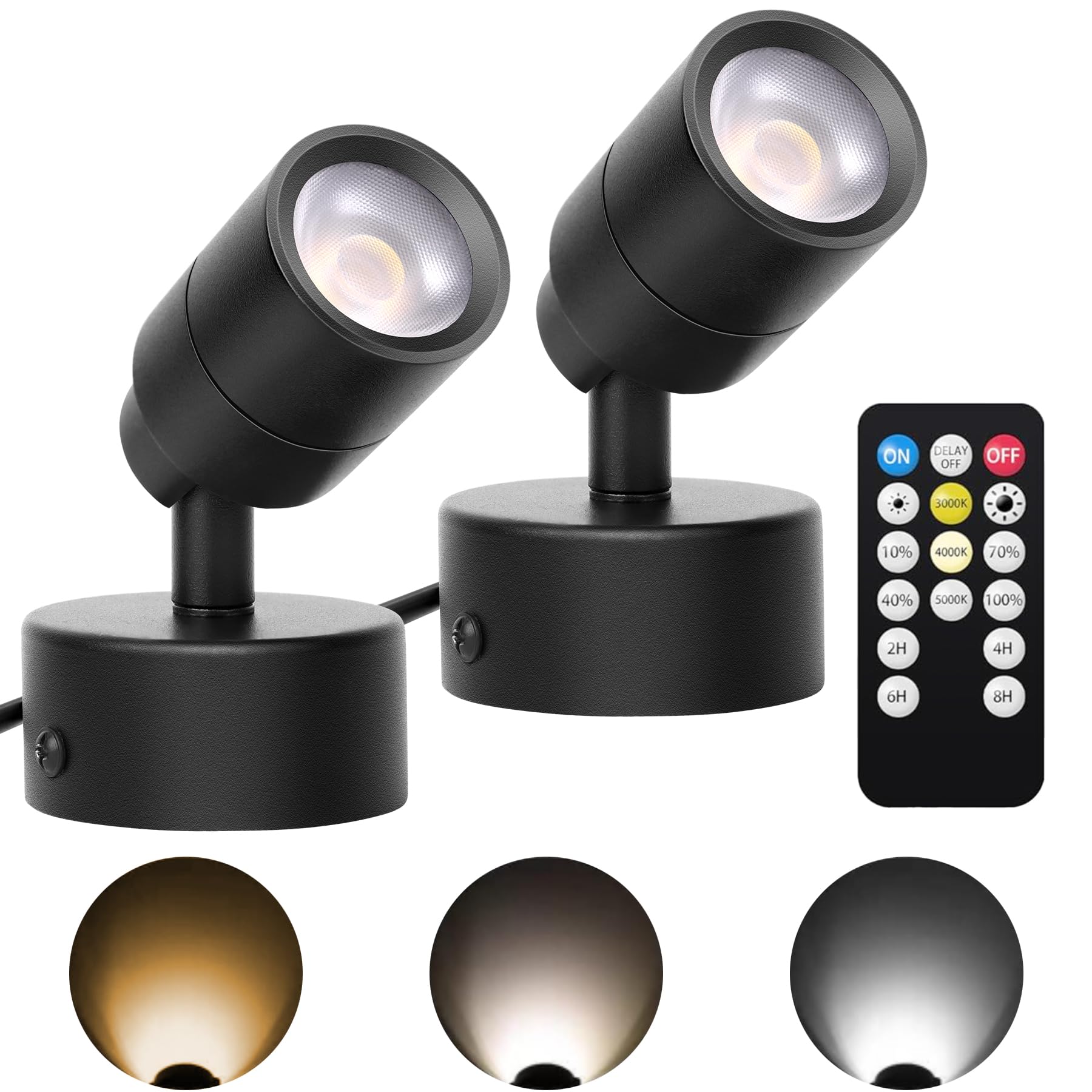 2 Pack Indoor Spotlight for Plants Plug in,5W 500LM 120V Dimmable Accent Light Uplights