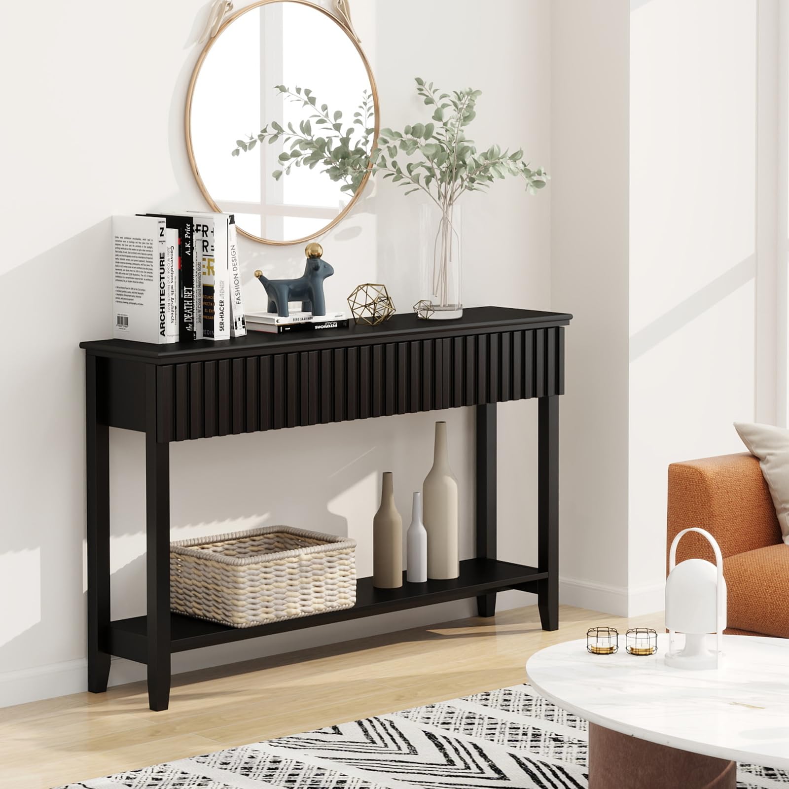 Black Fluted Console Table with 3 Drawers
