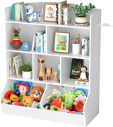 4 Tier Kids Bookshelf and Toy Storage Organizer with 8 Wooden Large Capacity Cabinet for Childrens Suitable for Nursery