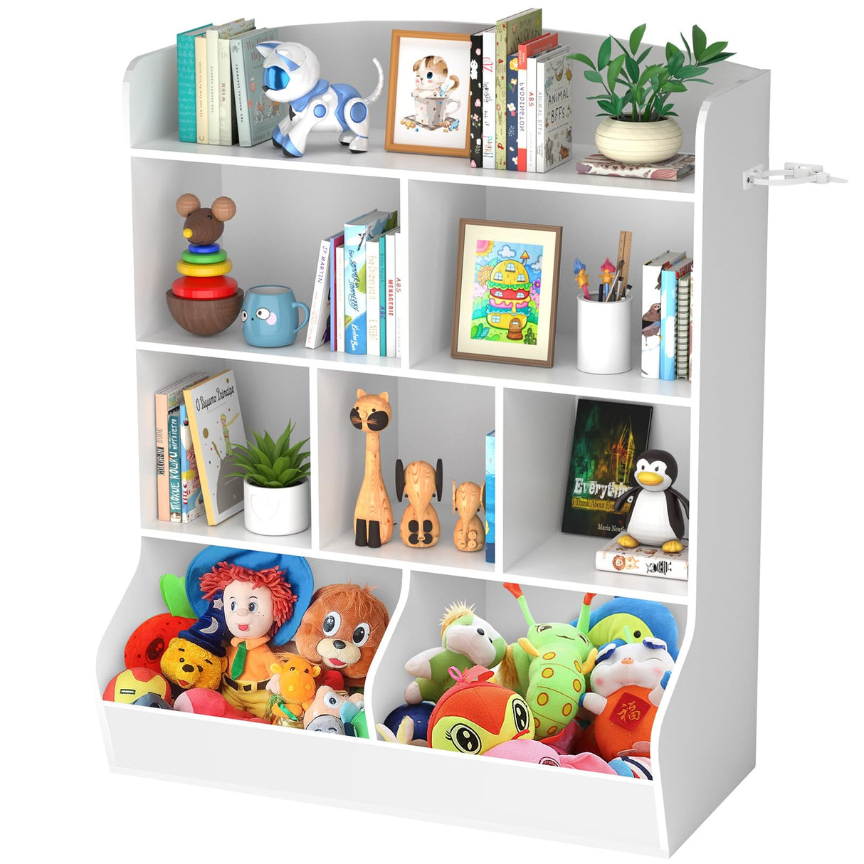 4 Tier Kids Bookshelf and Toy Storage Organizer with 8 Wooden Large Capacity Cabinet for Childrens Suitable for Nursery