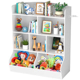 4 Tier Kids Bookshelf and Toy Storage Organizer with 8 Wooden Large Capacity Cabinet for Childrens Suitable for Nursery