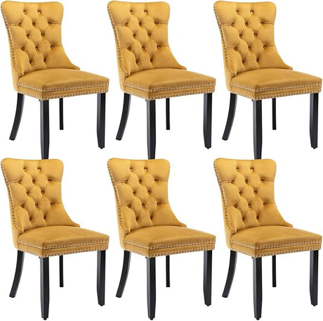 Tufted Dining Chairs Set of 4, Velvet Upholstered Dining Chairs with Nailhead Back and Ring Pull Trim