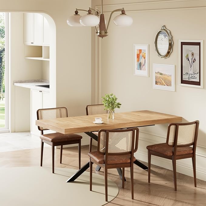 55''-70.9'' Extendable Dining Table for 4-8, Rectangle Expandable Kitchen Table