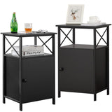 Black End Side Table, Modern Night Stand with Storage Space and Door,Set