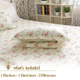 Floral Sheets for Queen Size Bed Cotton Pink Rose Bed Shees Shabby & Chic Bedding