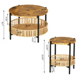 3 Pieces Coffee Table Set for Living Room, 2 Tier Round Rattan Coffee End Side Table