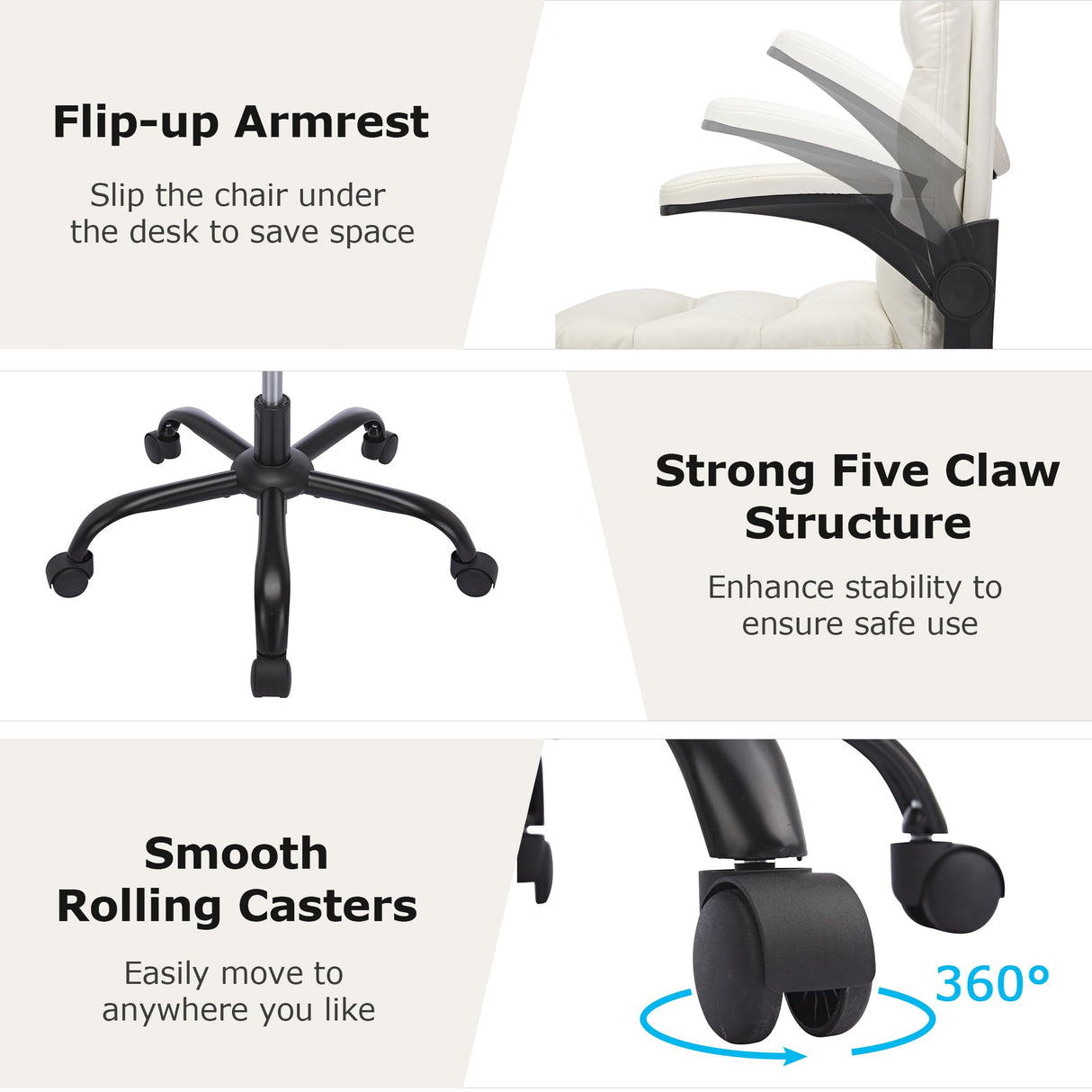 Ergonomic Swivel Office Chair with Flip-Up Armrests - White (Set of 2)