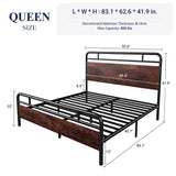 Queen Size Platform Bed Frame with Wooden Headboard and Footboard