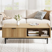 Coffee Table Mid Century Modern Center Table with Drawer 42.5" Fluted Living Room Table