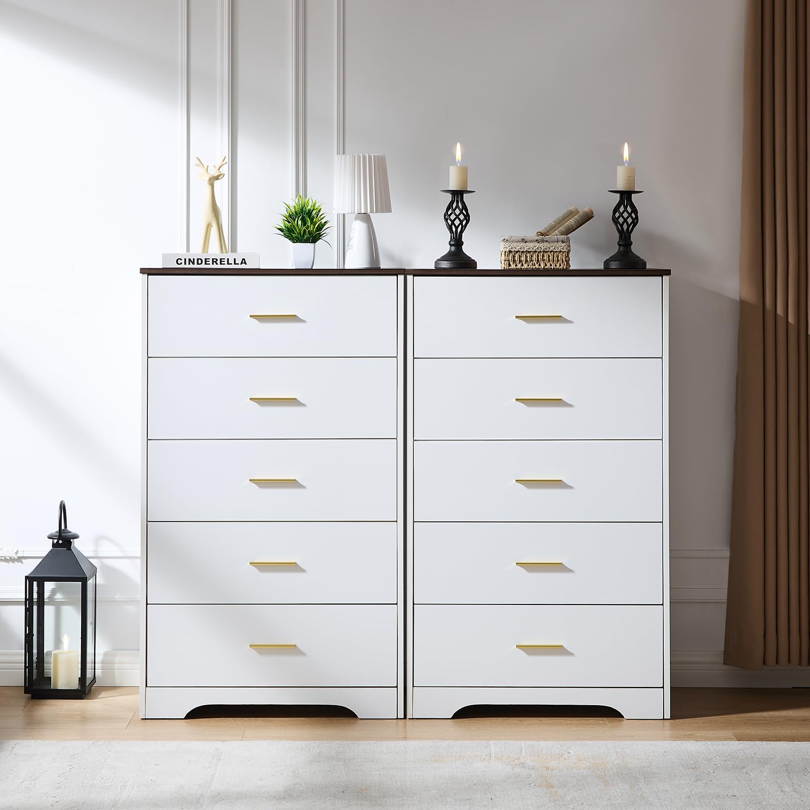 White Dresser for Bedroom Wooden, 5 Drawer Dressers