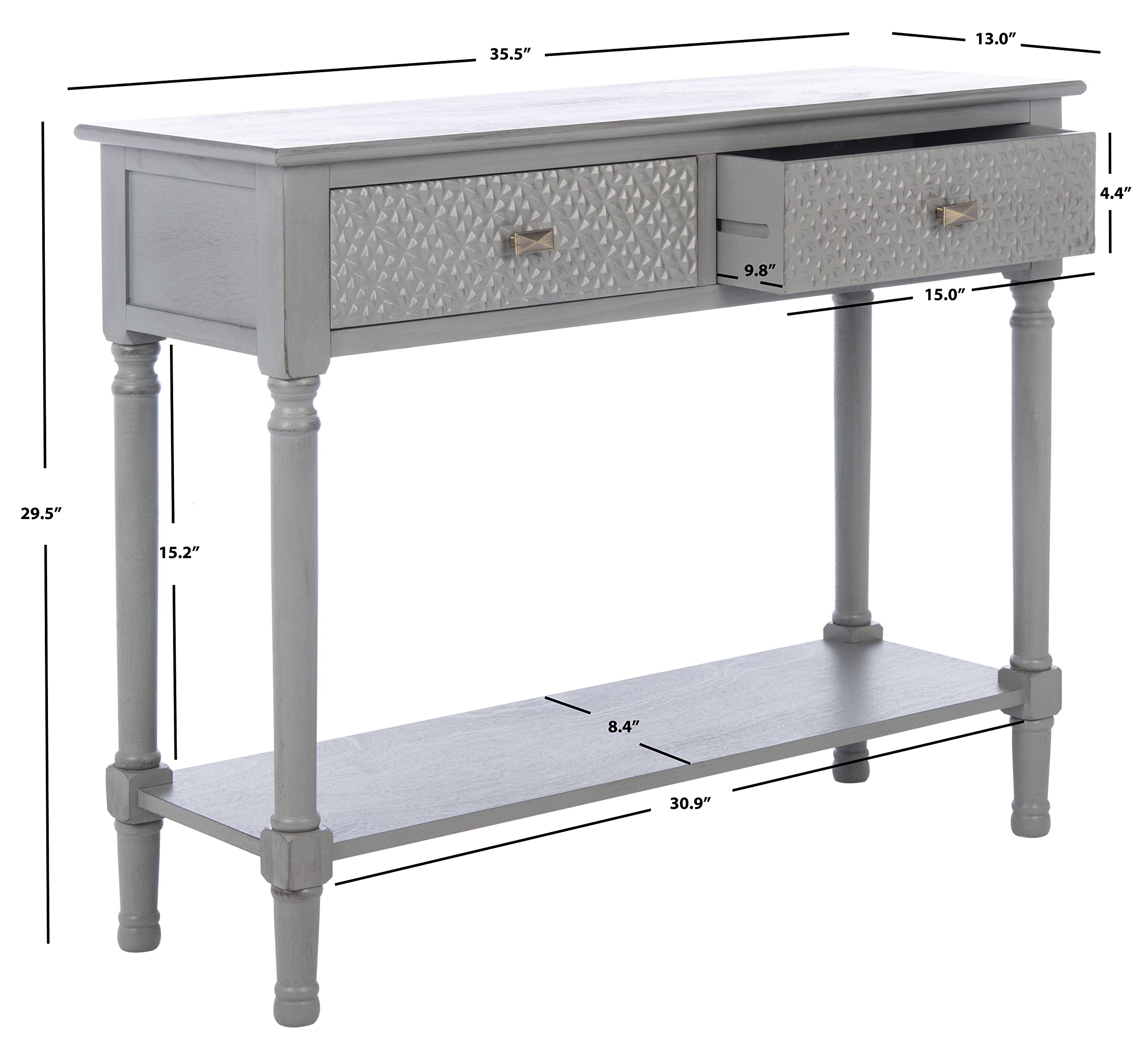 Safavieh Home Collection Halton Distressed Grey 2-Drawer Bottom Shelf Console Table CNS5718D, 0