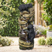 39.3 Inch 5 Tier Outdoor Garden Water Fountain Bears Climbing Tree Resin Fountain