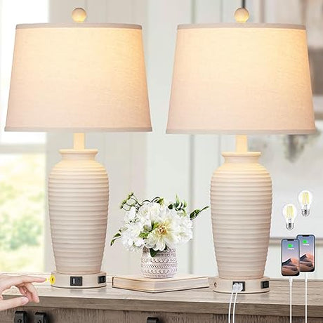 25" Farmhouse Jar Table Lamps Set of 2, 3 Way Touch Control Rustic