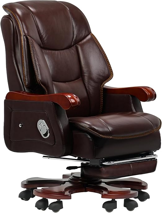 Jones Executive Office Chair with Massage,Genuine Leather Luxury Managerial Executive