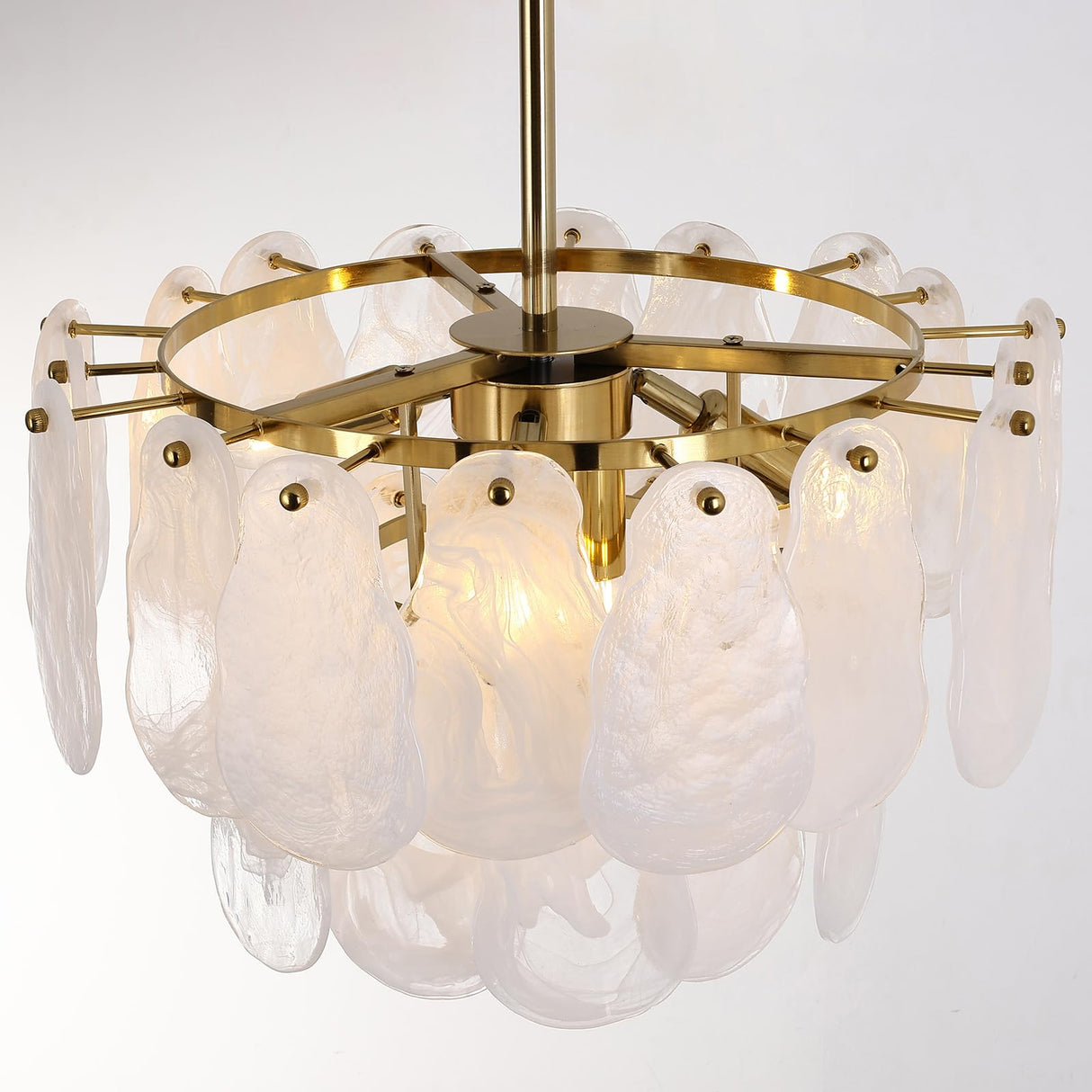 Modern Gold Chandeliers, 17.7" Luxury Cloud Glass Light Fixture, 2-Layer Round Ceiling