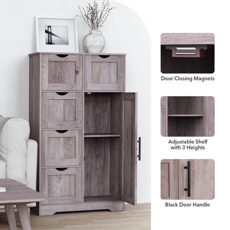 Bathroom Storage Cabinet with Storage Drawers & Door, Entryway Cupboard Pantry Cabinet with 5 Drawers 1 Cabinet 1 Shelf,